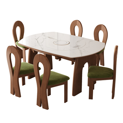 【方圆两用】法式实木岩板餐桌椅