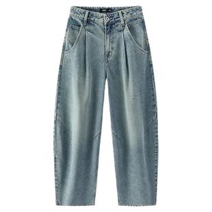 森马牛仔裤女春季打褶长裤宽松2026新款弯刀裤甜酷美式高街阔腿裤