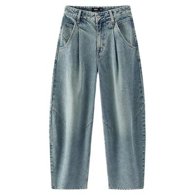 森马美式打褶宽松阔腿牛仔裤女