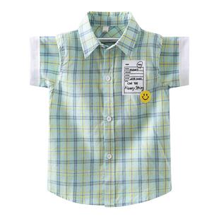 2026新款男童衬衫短袖纯棉儿童格子衬衣中大童男孩上衣夏休闲洋气