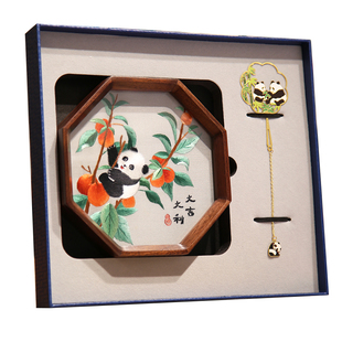 成都蜀绣双面绣套装大熊猫摆件中国风非遗礼品商务会议礼品送老外