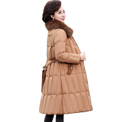 妈妈中长款冬装真毛领羽绒服高贵