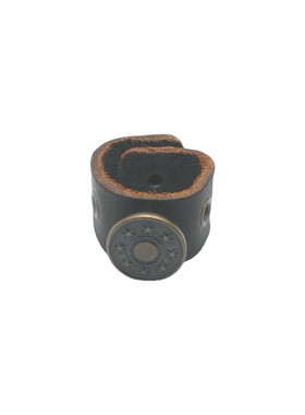 纽扣星星咖啡棕色牛皮朋克风戒指