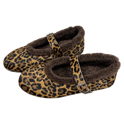 马毛加绒豹纹玛丽珍单鞋女2025冬