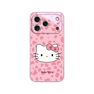 豹纹HelloKitty猫适用苹果17air手机壳iPhone16promax黑皮哈喽kitty猫15甜酷14辣妹13mini玻璃12闺蜜11/xr/8