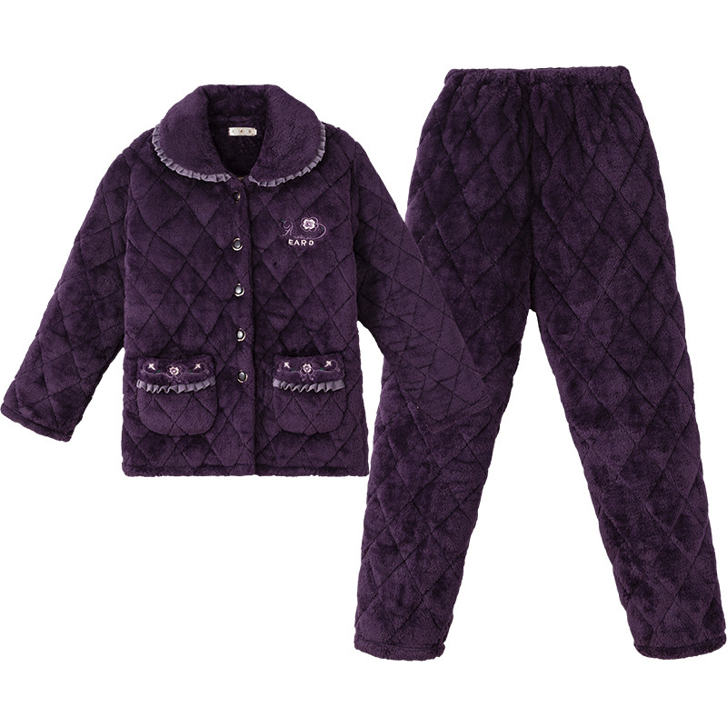 冬季珊瑚绒夹棉中老年人家居服