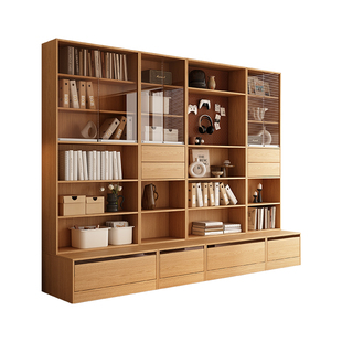 木兜家具竞藏卡座书柜整墙一体客厅落地自由组合实木储物满墙书柜