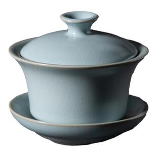 德化陶瓷【单盖碗满120ml天青色半哑光】经典汝窑 可开片 三宝 小