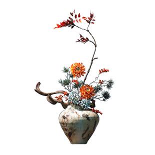 侘寂风手绘陶瓷花瓶摆件禅意宋式新中式高级插花玄关民宿酒店装饰