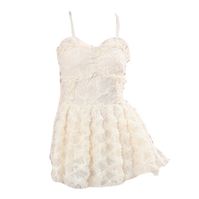 奥思鸟米白色女连体纹路泳衣