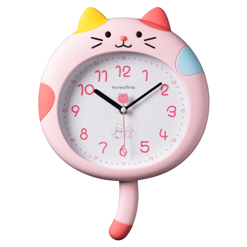 猫咪摇尾】静音免打孔挂钟