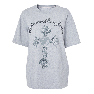 恩瑞妮商场同款2025年秋季新款美式复古短袖T恤字母玫瑰花上衣