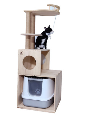 合心宠物实木可放猫砂盆猫爬架子