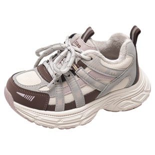 小米步女童加绒运动鞋2025冬季款儿童休闲跑步鞋男童老爹鞋中大童