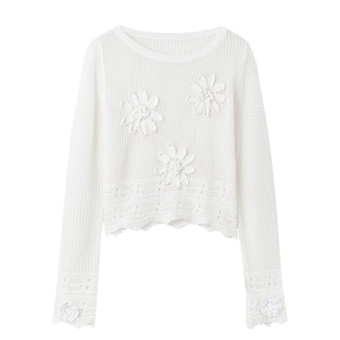 MISS COCOON可可尼镂空长袖针织衫2025秋季新款重工手工钩花毛衣