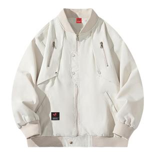 查尔斯桃心美式高街痞帅工装外套男春秋新款拉链棒球领飞行员夹克