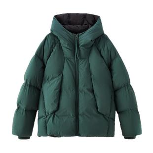 流石男装加厚白鸭绒时尚羽绒服2025年冬季新款男士连帽面包服外套