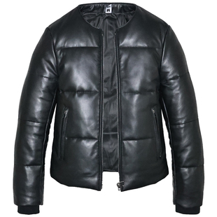 女真皮羽绒防寒服柔软头层绵羊皮衣女修身短款圆无领冬季厚外套那