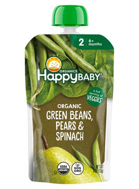 美国Happy baby禧贝有机香梨青豆菠菜泥婴幼儿辅食泥吸吸乐 6月+