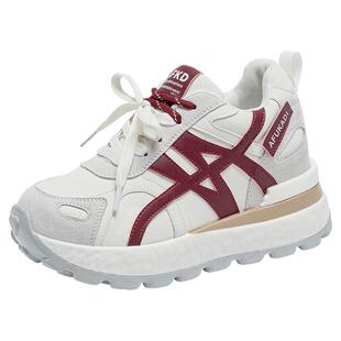 8CM内增高真皮德训鞋女2026春秋新款运动阿甘百搭加绒休闲小白鞋