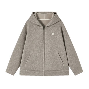 飞鸟和新酒带帽灰色短外套女2025冬季新款宽松小个子加绒卫衣女