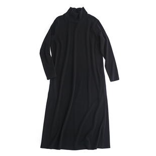 半高领气质长款打底连衣裙小鱼秋冬季百搭针织长裙女黑色冬季裙子