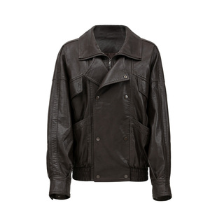 oohitch痒痒「超重工」 复古翻领PU皮外套女宽松保暖皮衣夹克上衣