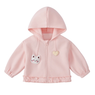 [7A抗菌]女童春季外套宝宝可爱猫咪连帽上衣小童衣服春装儿童开衫