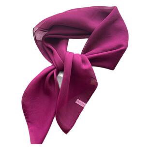 纯色真丝小方巾70厘米桑蚕丝纱巾薄款春夏防晒丝巾女轻盈玫紫色