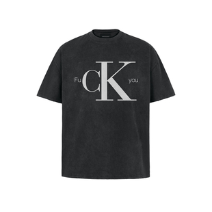 ANTIDOTE 俄文字母印花黑色短袖男潮牌T恤宽松复古做旧夏季上衣