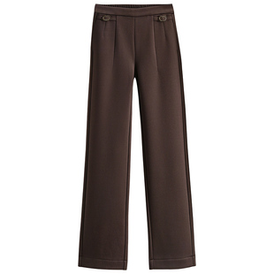 秋冬厚款加绒保暖高腰阔腿裤女垂感通勤后腰松紧弹力直筒裤西装裤