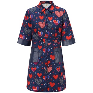 tanni款通勤爱心衬衫裙polo领中长款五分袖连衣裙TL31DR074B