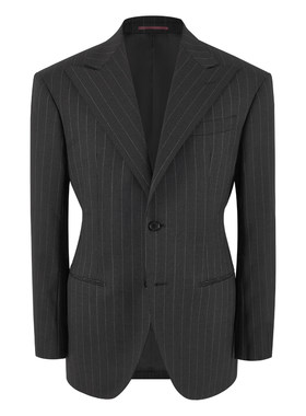 70%羊毛条纹戗驳领西服套装