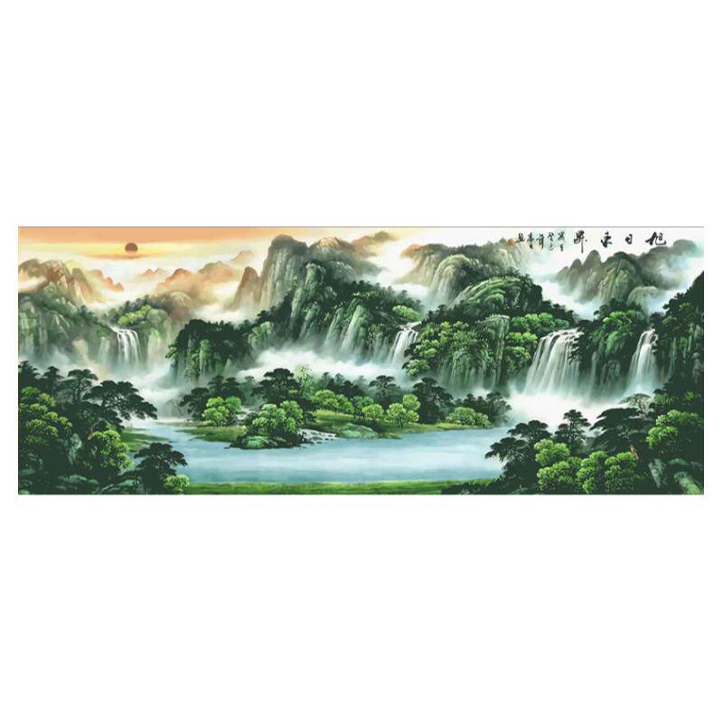 旭日东升十字绣2023新款客厅办公室风景山水画线绣手工聚宝盆满绣