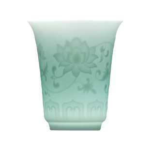 景德镇陶瓷影青白瓷浮雕缠枝莲小茶杯主人杯喝茶个人专用闻香杯