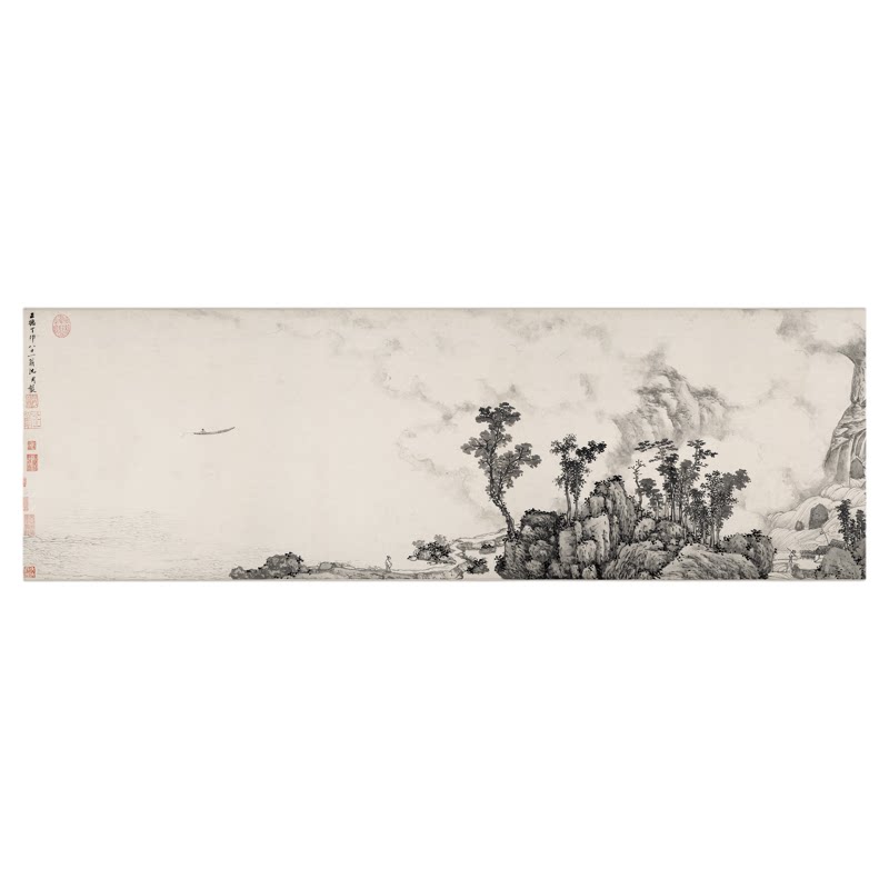 沈周烟江叠嶂图横幅水墨山水画