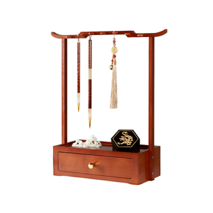 收纳置物架文房四宝摆件书法收纳架楠竹笔挂实木毛笔挂学生用新中式毛笔挂架挂毛笔的笔架托多功能笔架毛笔架