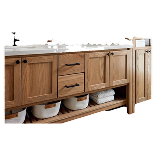 美式浴室柜组合主卧双盆洗脸洗手盆柜橡木卫浴柜卫生间洗漱台定制