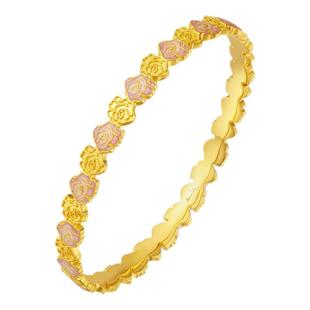 周大生莫奈联名|黄金手镯5G足金玫瑰花金镯子珐琅生日礼物送女友