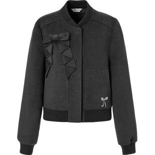 商场同款糖力 运动少女棒球服夹克 灰色宽松毛呢短外套女秋冬季