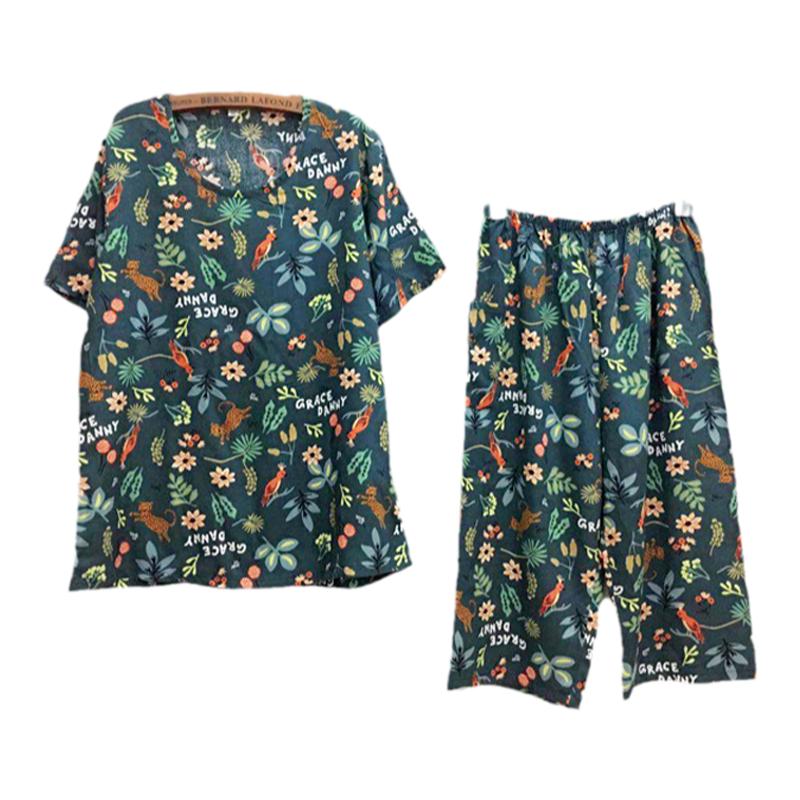 棉绸睡衣女夏两件套中老年人造棉妈妈装夏季薄款短袖夏天绵绸套装