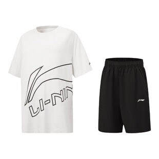 李宁男童夏套装短袖短裤速干儿童衣服运动服两件套速干凉爽休闲服