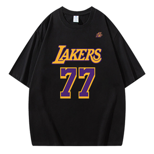湖人队东契奇美式篮球训练服夏季宽松纯棉球衣短袖T恤男运动半袖
