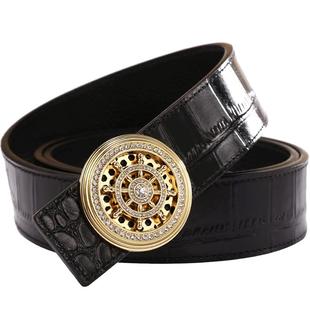 2023新款内穿式皮带男 鳄鱼纹头层牛皮平滑扣裤带潮时来运转腰带