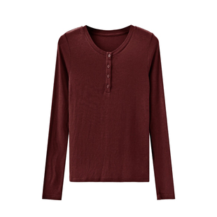 seawhen海维恩秋季新款简约气质修身亨利领天丝羊毛打底衫女3657