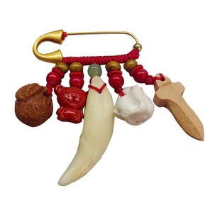 宝宝生肖蛇马外出行平安康睡孕妇婴儿狗牙真桃木沙金别惊跳针礼物