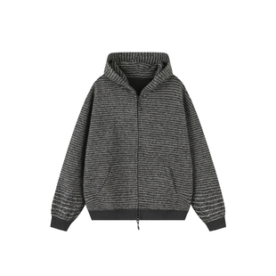 Dream made可拆卸毛领连帽条纹毛呢外套男秋冬季休闲情侣呢子上衣