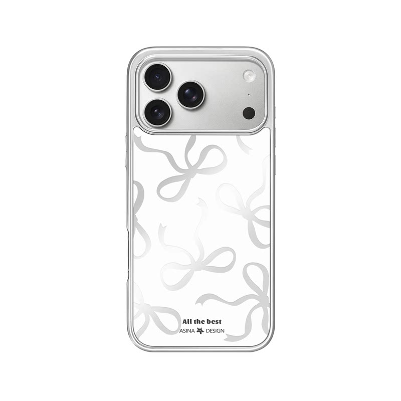 白蝴蝶结丝带适用苹果17Promax手机壳新款iPhone16Pro磁吸保护套Co6带支架ip15可爱高级感14网红镜面13pm全包