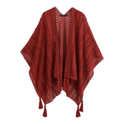 拉夏贝尔/La Chapelle高级感红色镂空外搭披肩女春夏旅游斗篷披风