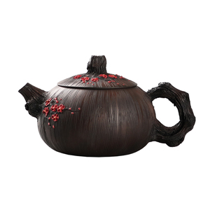 云南建水紫陶茶壶名家浮雕石瓢壶